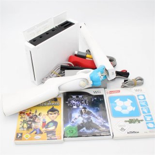 Nintendo Wii Konsole weiss gebraucht Fernbedienung Nunchuck Lenkrad 3 Spiele Schrotflinte